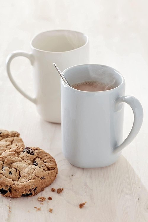Portmeirion Sophie Conran Arbor Collection Mugs | Set of 4 Organic Shape Mugs for Coffee, Tea and Hot Cocoa | 14 Ounce Handled Mug made of Stoneware | Dishwasher Safe (Creamy White)