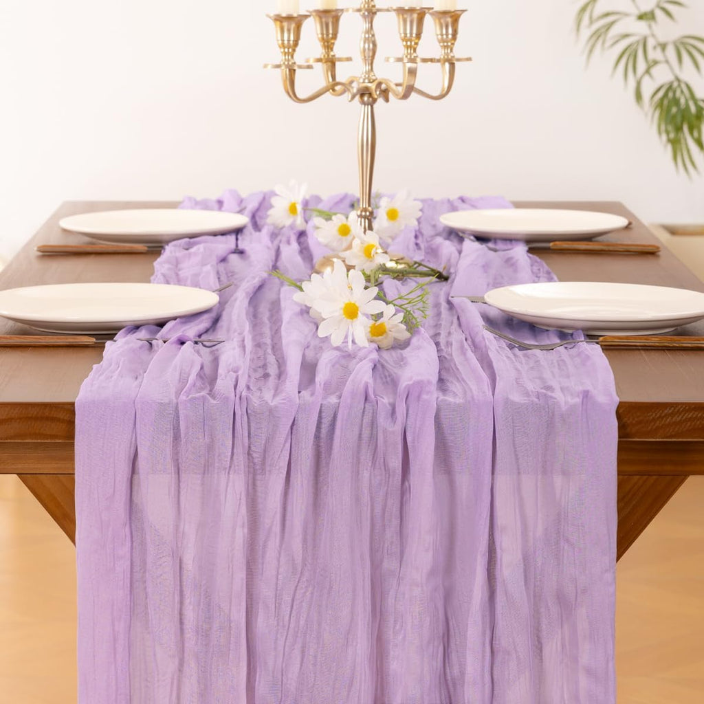 Socomi Cheesecloth Table Runner - Lilac Purple 120-Inch | Boho Rustic Decor for Weddings & Events