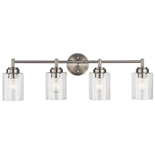Kichler Winslow 30" Vanity Light in Brushed Nickel, 4-Light Transitional Bathroom Light with Clear Seeded Glass. (30" W x 9.25" H), 45887NI