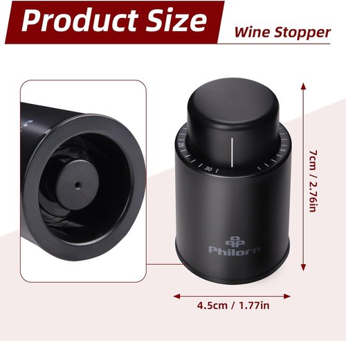 2 PACK Wine Bottle Stoppers, Philorn Vacuum Wine Stoppers - Saver Toppers for Wine Bottles, Reusable Wine Cork Cover Keep Wine Fresh after Opening, Real Vacuum Pump Wine Keeper Cap Preserver - Gifts