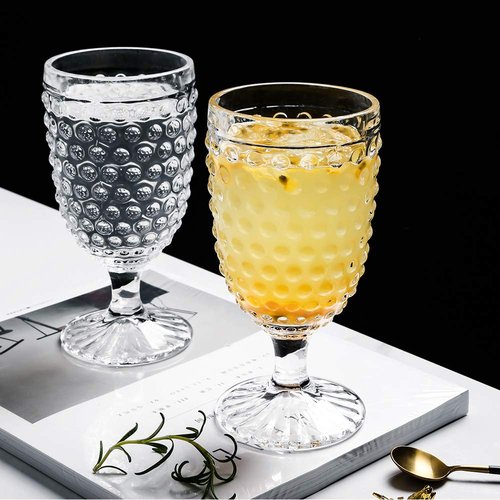 EVEREST GLOBAL Hobnail Drinking Glasses Goblet Water set of 6, 13 oz Iced Tea Glasses Ideal for Soda Wine Milk Coke Juice and Beer Perfect for Weddings Parties Bars
