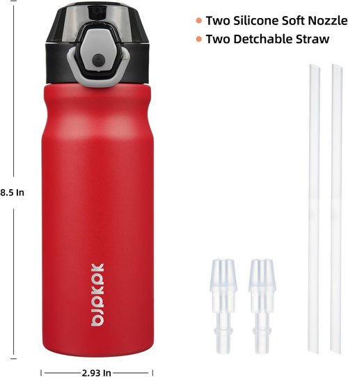 BJPKPK 18oz Insulated Water Bottle - BPA-Free Stainless Steel, Leak-Proof Design, Red Color