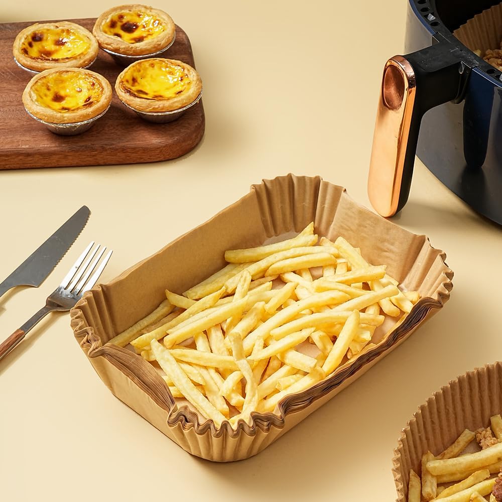 Skiennix Air Fryer Liners - 100 Pcs Disposable Parchment Paper | Food Grade, Non-Stick & Heat Resistant for 4QT-6QT Air Fryers