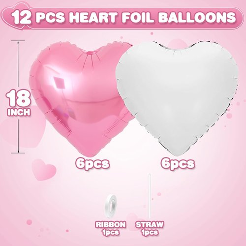Heart Balloons by Pink White | 12 Pcs Light Pink Foil Balloons - 18 Inch for Baby Shower, Birthday, Wedding Decor