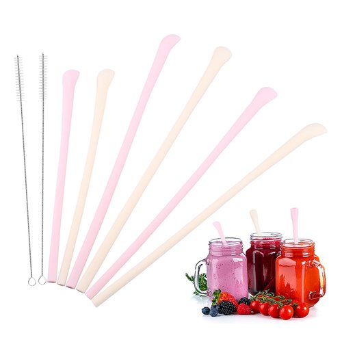 6 Pcs Anti Wrinkle Straw, Flat Wide Drinking Straw Compatible with Stanley 40 oz & 30 oz, Reusable Flexible Wrinkle Long Drinking Straws with Cleaner Brush, Perfect for Lip Filler