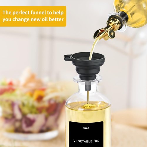 QPIX DIGITAL Weighted Stainless Steel Pourers, 4 Pcs Auto Flip Olive Oil Dispenser Spout, Alcohol Pourer Spouts, Liquor Bottle Pourers with Silicone Funnel, Gold Oil Dispenser for Kitchen