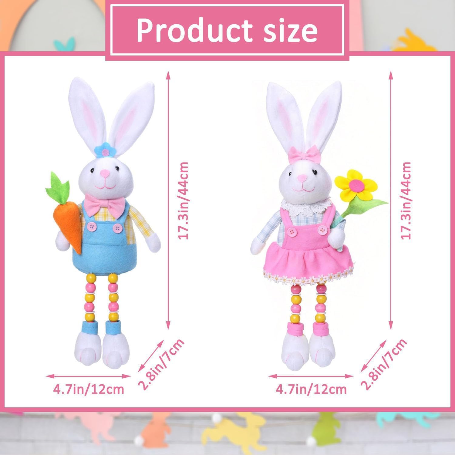 Skiennix Easter Bunny Plush Decorations - Cute Stuffed Rabbit for Easter Basket Stuffers | 2 Pcs
