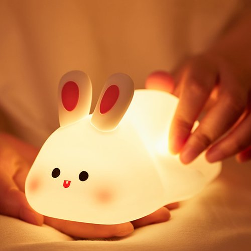Ocegaoem Bunny Night Light, Cute Silicone Rabbit Lamp, Dimmable LED Nursery Nightlight, Rechargeable Touch Control with Timer, Kids Bedroom Baby Lamp Easter Gift