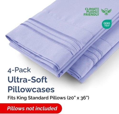 King Standard Pillow Cases by King - Soft Hotel Quality Pillowcase Covers - 4 Piece Set in Lavender