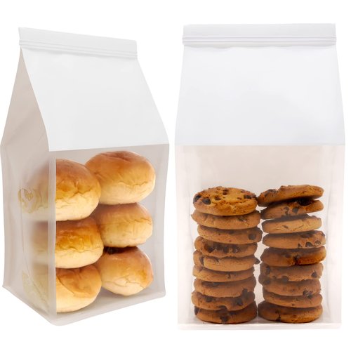 euduv Bakery Bags with Window Large Cookie Bags for Packaging 200Pcs 5.1x4.3x11 Inche White Kraft Paper Homemade Bread Bag Keeps Items Fresh Professional and Durability,Easy to Use,Take Out.