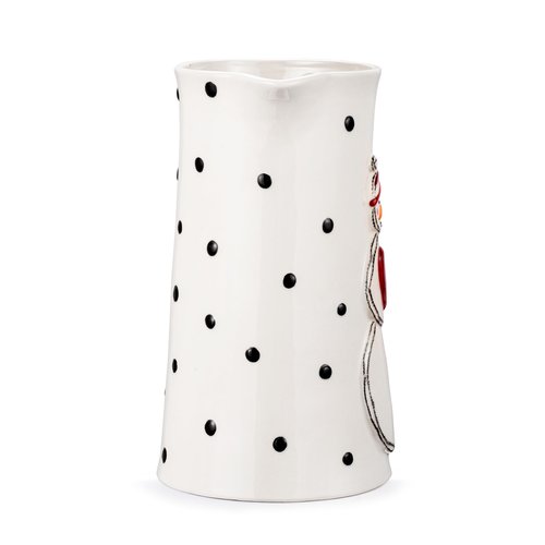 DEMDACO Heartful Home Holiday Snowman Polka Dot White, Black, Red 64 Ounce Stoneware Festive and Functional, Kitchen Counter or Tabletop Décor, Christmas Beverage Serving Pitcher