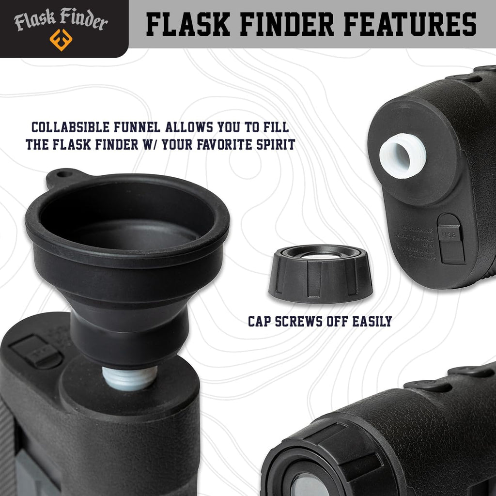 Flask Finder – Golf Flask Shaped Like a Rangefinder, 7oz High-Grade Plastic with Collapsible Funnel, Lightweight and Travel-Friendly Drink Container – Golf Gift for Men