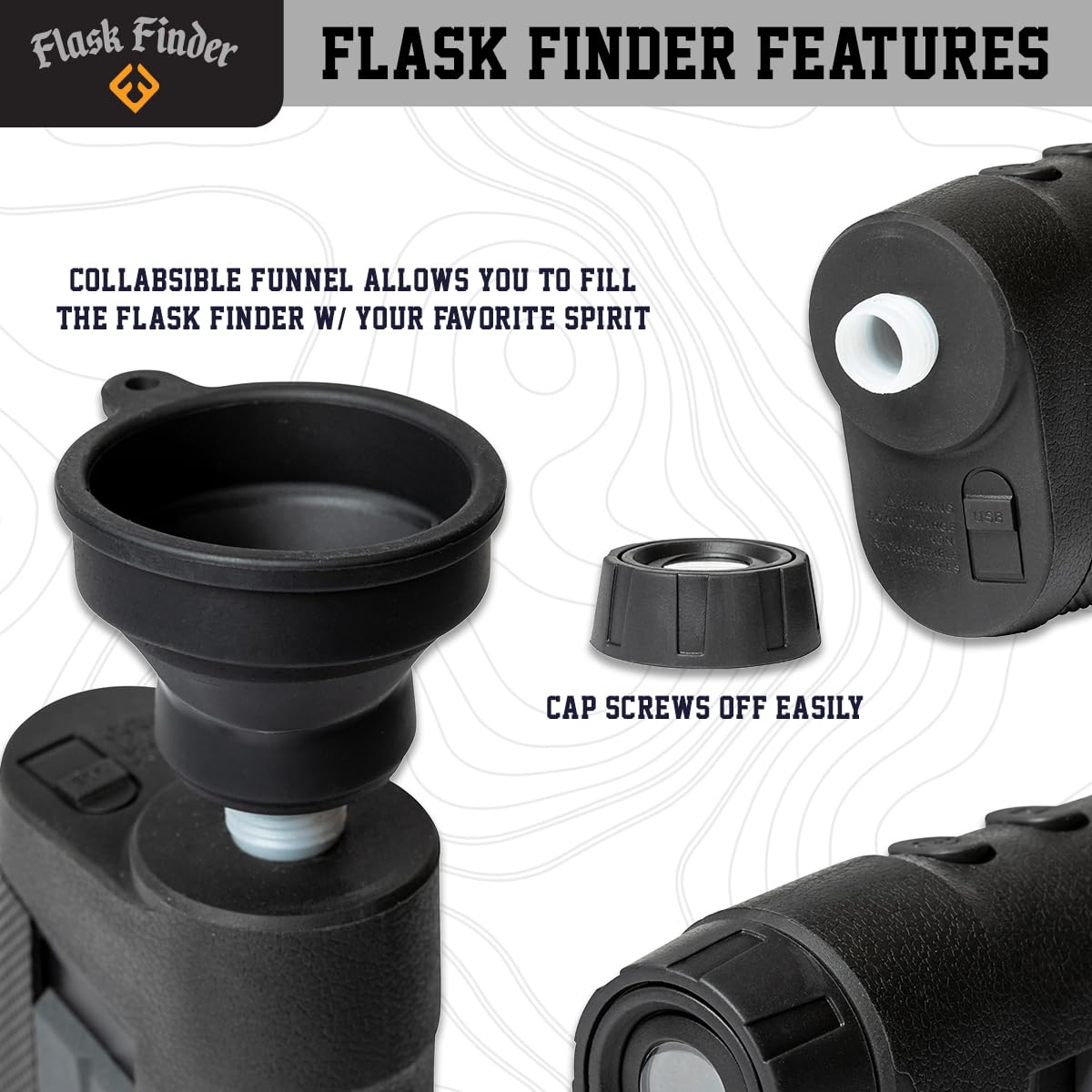 Flask Finder – Golf Flask Shaped Like a Rangefinder, 7oz High-Grade Plastic with Collapsible Funnel, Lightweight and Travel-Friendly Drink Container – Golf Gift for Men