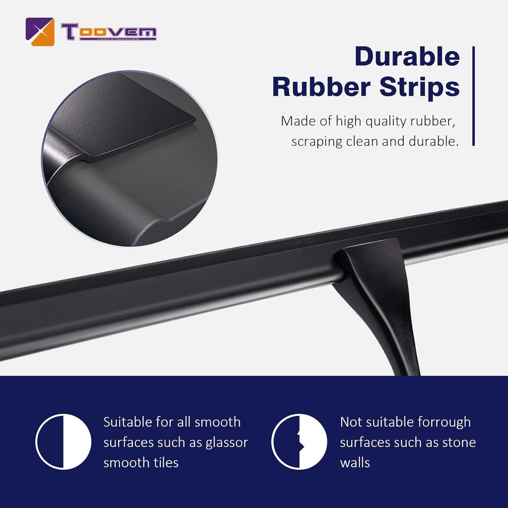 TOOVEM Shower Squeegee - 14'' Glass Door & Window Cleaner | Ideal for Bathrooms & Cars - Black