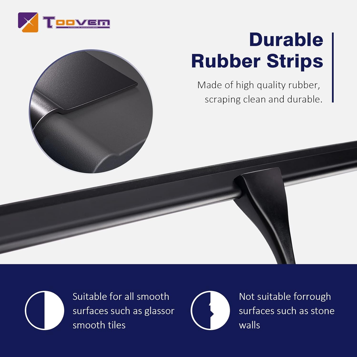 TOOVEM Shower Squeegee - 14'' Glass Door & Window Cleaner | Ideal for Bathrooms & Cars - Black