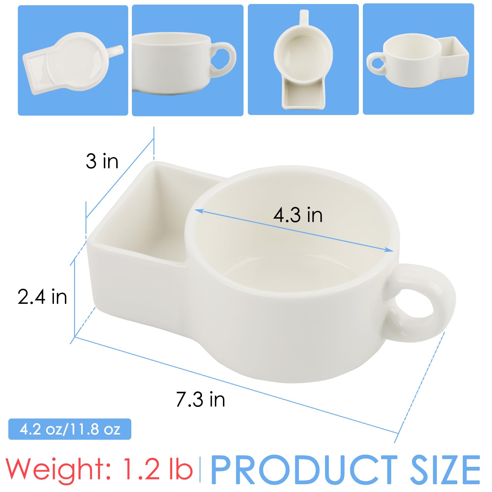 KAYCROWN 2 Pack Ceramic Soup and Cracker Mug or Cereal Bowl, Anti-Soggy Cereal Bowl, Microwave Safe, Soup and Side/Cracker Bowls Sets for Breakfast, Chip, Veggies, Dip Bowls for Parties