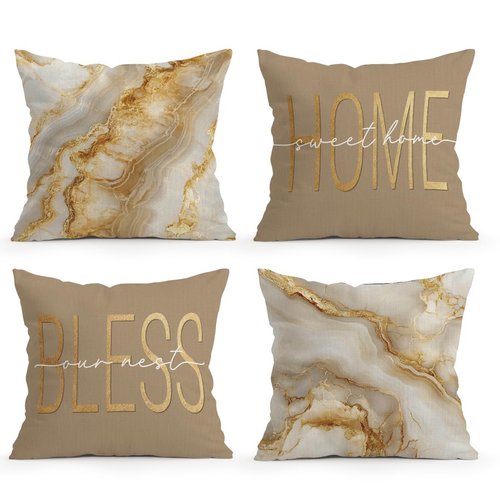 OBSEDE Inspirational Beige Marble Throw Pillow Covers 18 × 18 in, Set of 4, Couch Cushion Cases Inserts for Sofa Bed Living Room Home Decor, Single-Sided Print