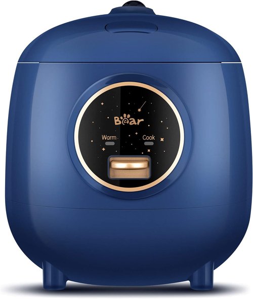 Bear Mini Rice Cooker - 2 Cups Uncooked | Portable Non-Stick Travel Cooker, BPA Free, Blue