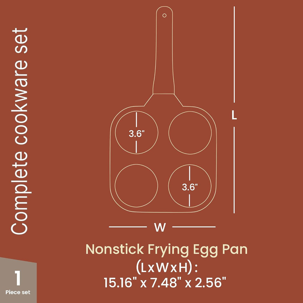 Skiennix 4-Cup Nonstick Frying Egg Pan - White Marble Finish, PFOS & PFOA Free, Die-Cast Aluminum, Heat-Resistant Handle, 500°F Safe