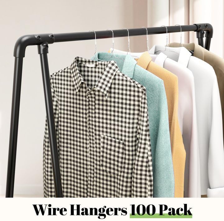 Wire Metal Clothes Hangers - 100 Pack, 16 Inch Slim Space-Saving Design for Coats, Suits, and Shirts | Non-Slip Silver