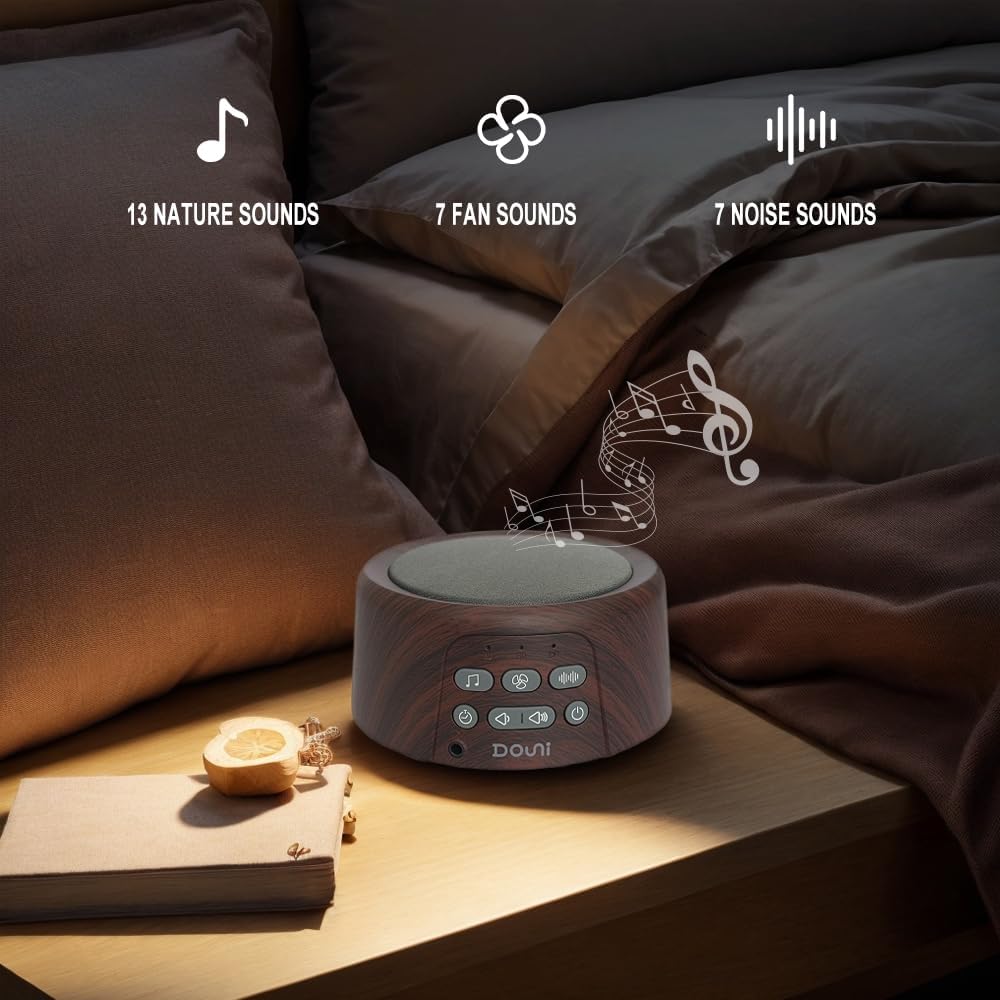 White Noise Machine - Soothing Sleep Sound Therapy with Timer & Memory Function | Brown Wood Grain Design