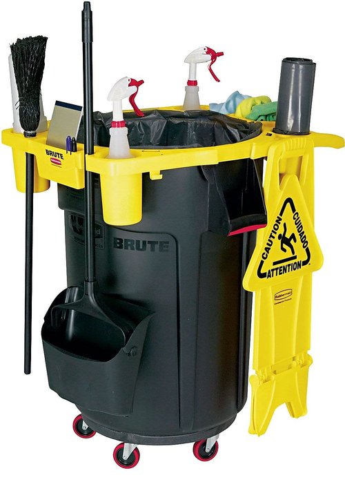 Rubbermaid Commercial Products BRUTE Trash Can Caddy for 44-Gallon BRUTE Garbage Bins Black Cleaning Caddy Storage for Restaurants/Back of House/Offices/Warehouses/Commercial Environments