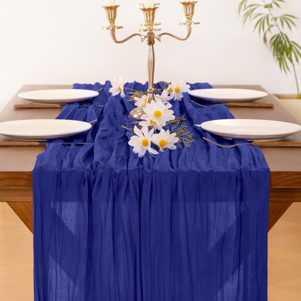 Socomi Cheesecloth Table Runner - Royal Blue Boho Rustic Decor | 120 Inch for Weddings & Events
