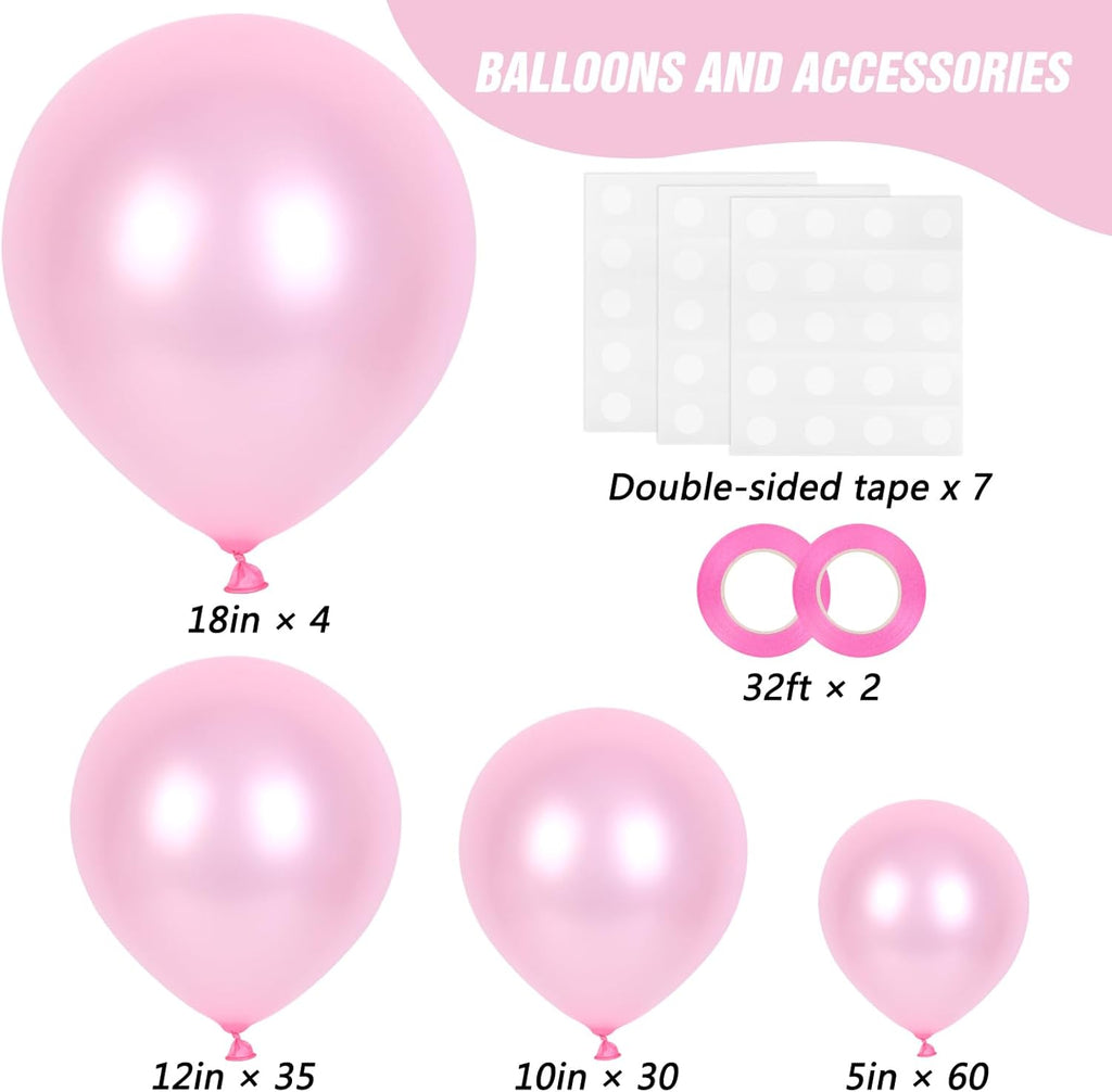 RUBFAC Pearl Pink Balloons - 129-Piece Latex Balloon Garland Kit for Weddings & Parties | 5-18 Inch Sizes