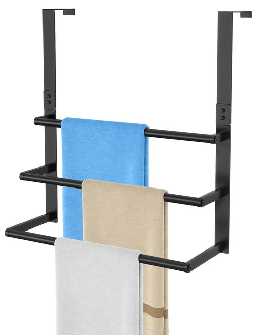 16Inch Over The Door Towel Rack, DOKU Stainless Steel Door Towel Hanger, Over Door Towel Holder with 3 Tier Towel Bars, Over Door Towel Storage for Bathroom, Matte Black