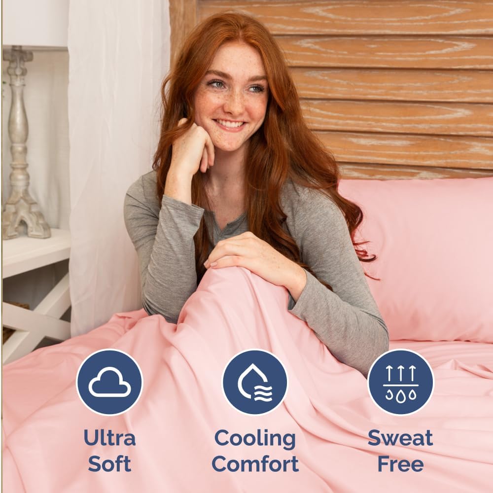 Regine Switzerland Short Queen Size 4-Piece Sheet Set - Soft, Breathable & Cooling Bed Sheets - Oeko-Tex Certified Baby Pink