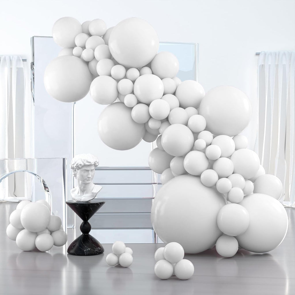 PartyWoo White Balloons - 127-Piece Matte Latex Balloon Arch Kit for Weddings & Celebrations | 5-18 Inch Sizes