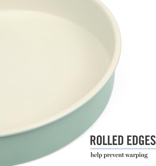 Martha Stewart Gallen 8-Inch Round Nonstick Carbon Steel Cake Pan - Teal Durable Bakeware for Desserts