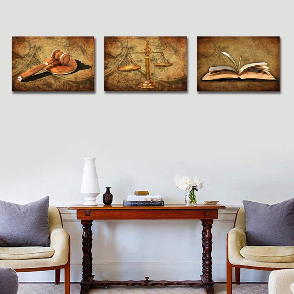 HOMEOART Scales of Justice Lawyer Office Decor Painting Judge Gifts Framed Canvas Prints Ready to Hang 16"x24"x3Pieces