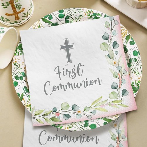 My First Communion Luncheon Napkins - 6.5" x 6.5" (Pack of 40) - Premium Pink Paper Napkins, Perfect for First Holy Communion Celebration Decor