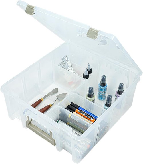 ArtBin 6990SO Super Satchel Double Deep Compartment Box - Versatile Art Storage with 8 Removable Compartments (Gold)