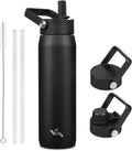 Skiennix 25oz Insulated Stainless Steel Water Bottle - Leakproof BPA-Free with 3 Lids for Gym & Travel | Black