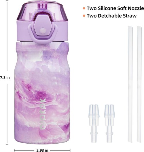 BJPKPK Stainless Steel Insulated Water Bottle - 14oz Reusable Thermal Flask with Straw Lid | Keeps Drinks Hot & Cold - Dawn