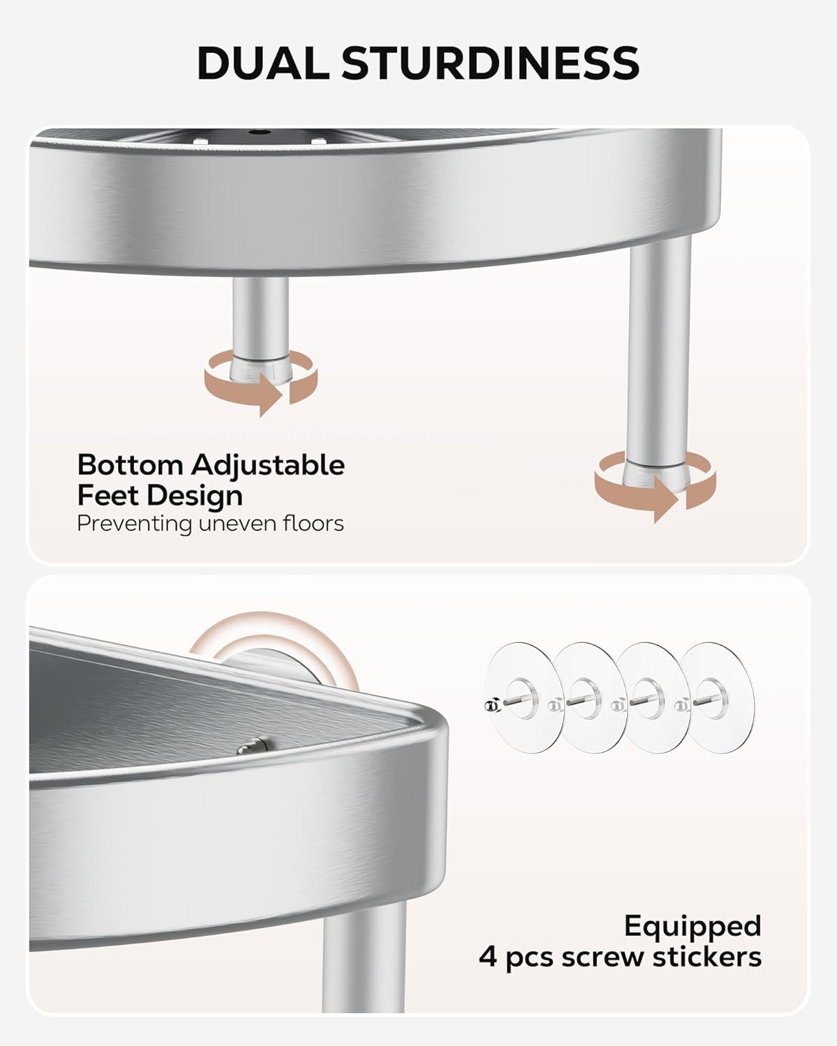 Nieifi Corner Shower Caddy Stand - 4-Tier Rustproof Aluminum Organizer | Height-Adjustable Legs, Silver