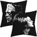 SCQIUSYA Valentine Frankenstein Pillow Covers 18x18, Black Goth Throw Pillows Set of 2, Bride of Frankenstein Spooky Horror Pillowcase for Gothic Home Bedding Couch Room