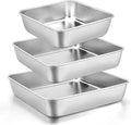 E-far Stainless Steel Square Cake Pan Set - 3-Piece Non-Toxic Bakeware | Easy Clean & Dishwasher Safe