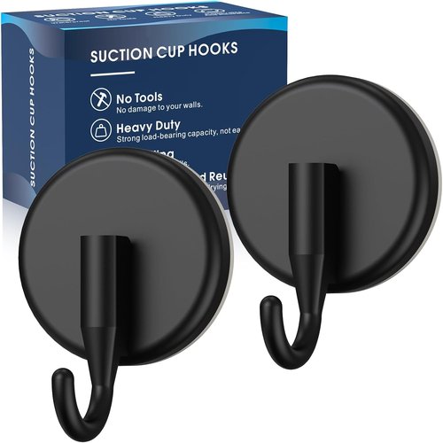 MOTAIPEAK Suction Cup Hooks - Versatile Shower Hooks for Glass, Tile & Metal - Black (2 Pack)