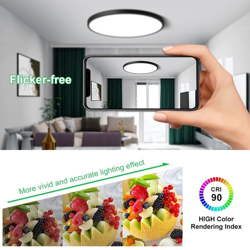 LEDLightsWorld 15.7inch 32W LED Flush Mount Ceiling Light, 5000K Daylight White LED Ceiling Light, 3800LM Bright Round Flat Panel Light, Black Ceiling Light for Bedroom, Living Room, Dining Room