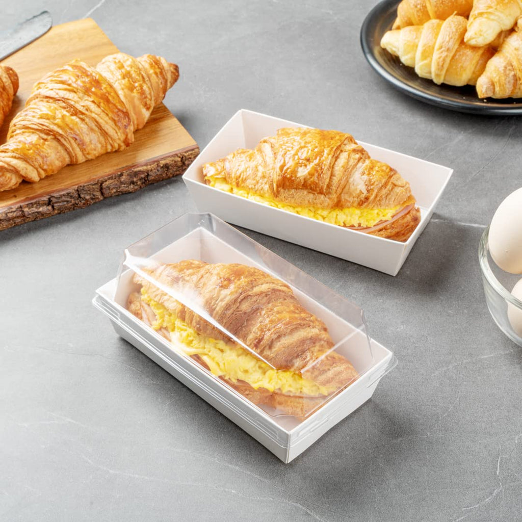 Restaurantware Matsuri Vision 5 x 4.4 x 1.4 Inch Sushi Trays 100 Greaseproof Sushi Packaging Boxes - Lids Sold Separately Disposable White Paper Sushi Containers For Appetizers Or Desserts