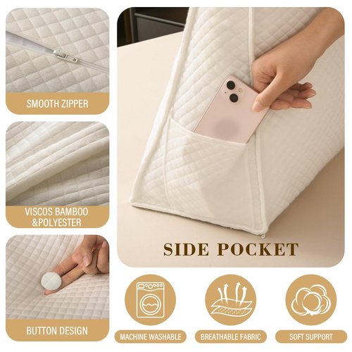 ZTVZTV Wedge Headboard Pillow for Bed, Queen Dorm Headboard Pillow Support for Sitting Up, Reading, Relaxing, Bolster Pillow with Removable Washable Cover, White