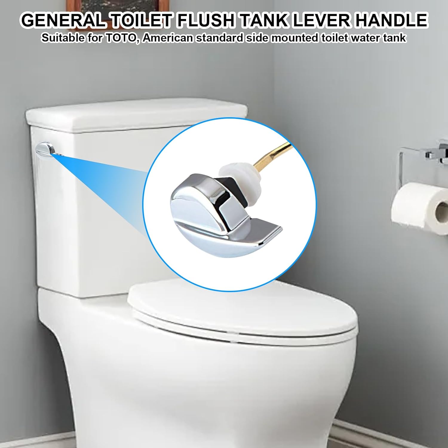 Toilet Handle Replacement Kit - Side Mount Flush Tank Lever Universal Brass Fit Most Toilets