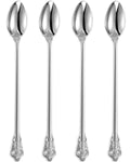 KEAWELL Luxurious 9 Inch Long Iced Tea Spoon Set - 4 Pieces - Gorgeous Design with Exceptional Mirror Polished Finish - 18/10 Stainless Steel- Perfect for Tall Glasses, Cocktails (Silver)