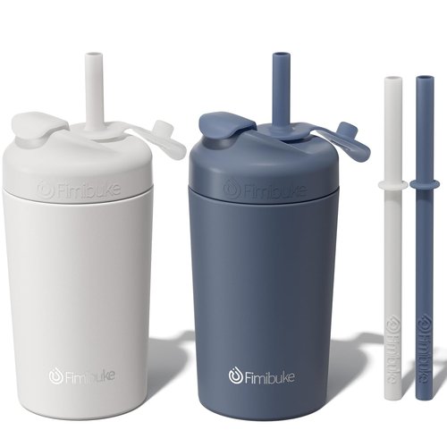 Fimibuke Kids' 10 OZ Spill-Proof Straw Cups - Leak-Proof Insulated Tumblers, 2 Pack with Silicone Straw & Lid