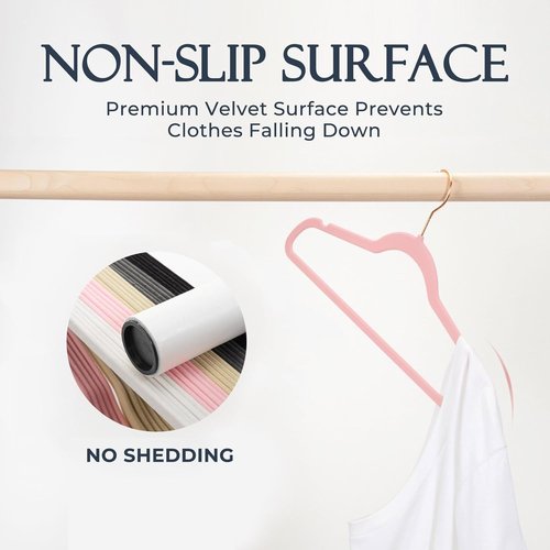 HOUSE DAY Velvet Hangers - Premium Non-Slip Clothes Hangers in Light Pink | 240 Pack, 360° Rotating Hook