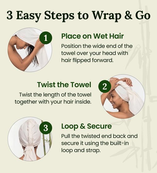 Hair Towel Wrap for Women, Bamboo Made for Advanced Absorption & Fast Drying, Anti-Frizz & Curl Friendly, Superior Alternative to Microfiber Hair Towel Wrap, Includes Elastic Strap, Ivory White 1-Pack