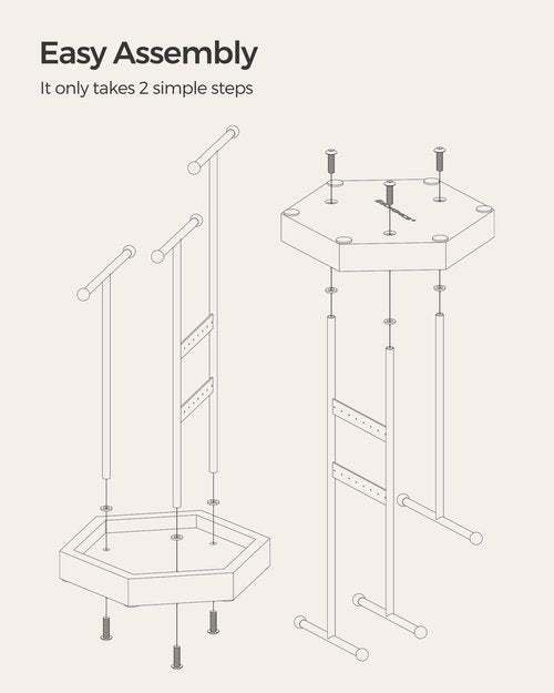 SONGMICS Jewelry Holder, Jewelry Organizer, 3 Tiers and 1 Tray, Jewelry Display Stand with Metal Frame, Necklace Earring Bracelet Holder, for Rings, Ink Black and Caramel Brown UJJS03CB